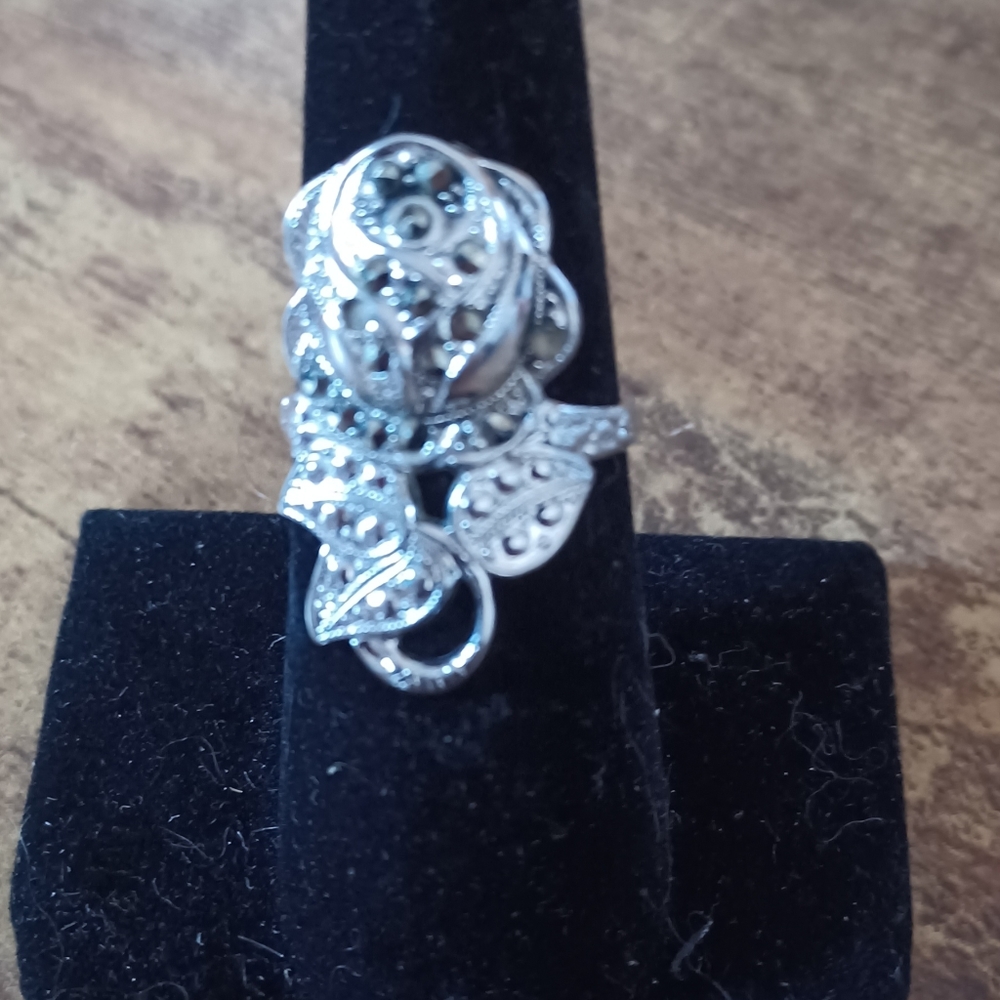Silver Crystal Rose Statement Ring - image 3